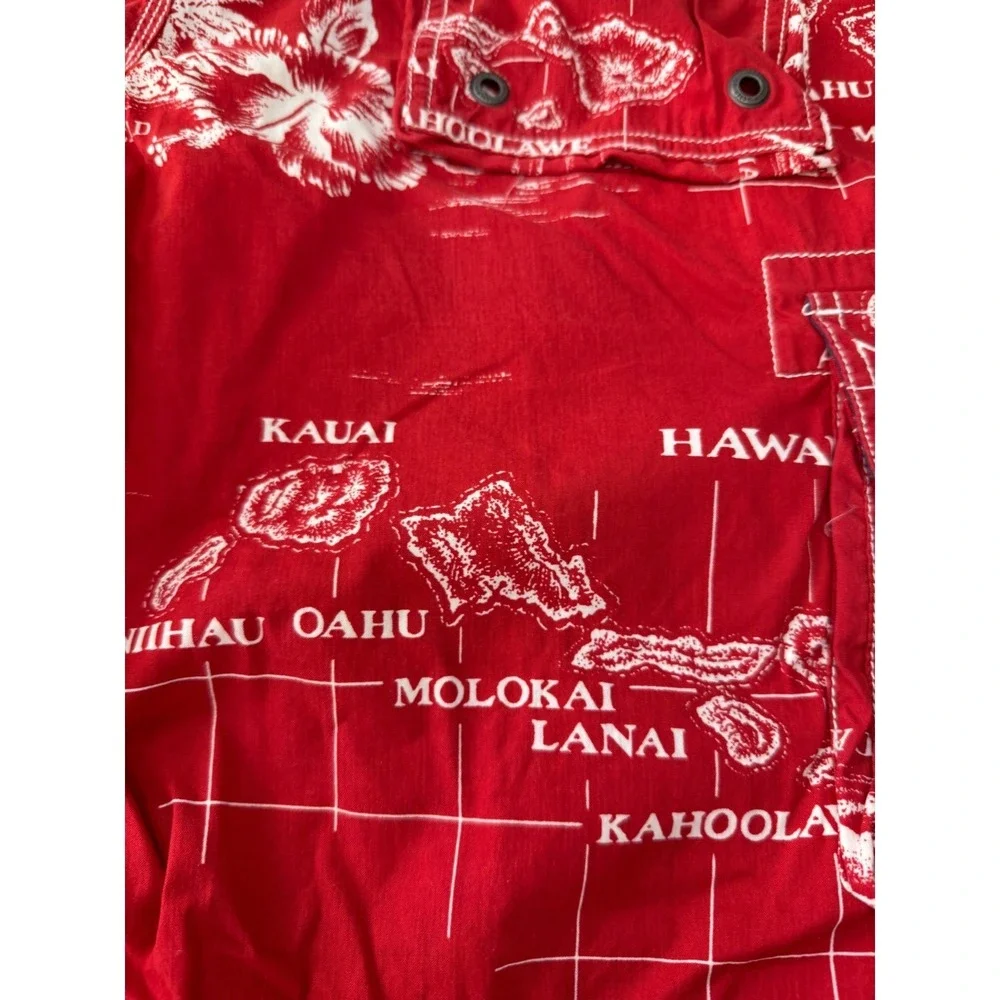 J. Crew Mens Red Hawaiian Islands‎ Cargo Board Shorts Swim Size 32